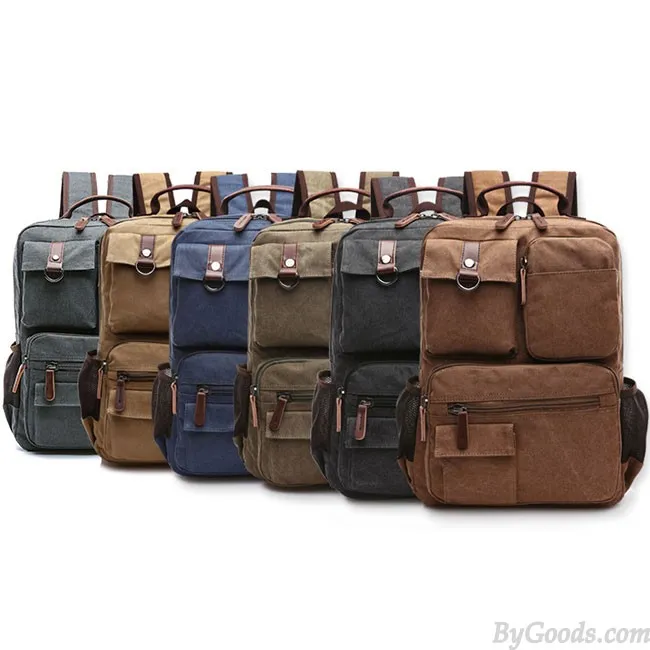 Vintage Brown Large Capacity Multi-pocketed Outdoor Travel Backpack School Canvas Laptop Backpack 