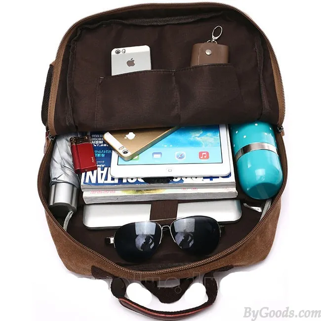 Vintage Brown Large Capacity Multi-pocketed Outdoor Travel Backpack School Canvas Laptop Backpack 