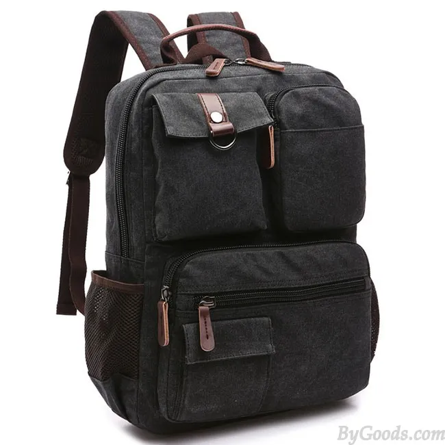 Vintage Brown Large Capacity Multi-pocketed Outdoor Travel Backpack School Canvas Laptop Backpack 