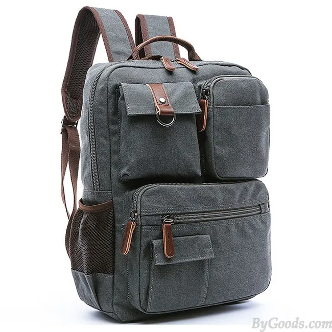 Vintage Brown Large Capacity Multi-pocketed Outdoor Travel Backpack School Canvas Laptop Backpack 