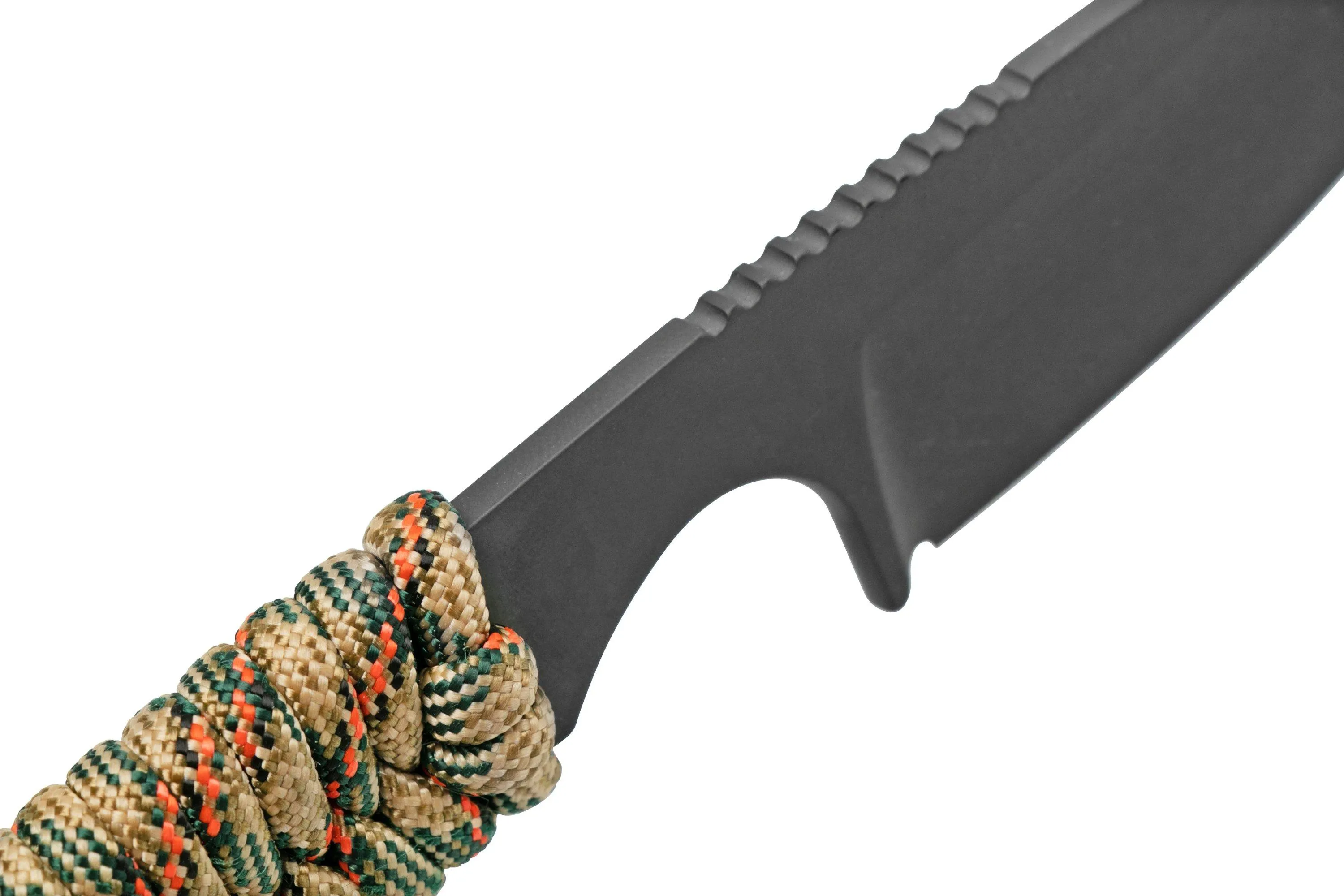 White River M1 Backpacker WRM1-PTS-CBI Treestand Camo Paracord, Black Coated, cuchillo de cuello