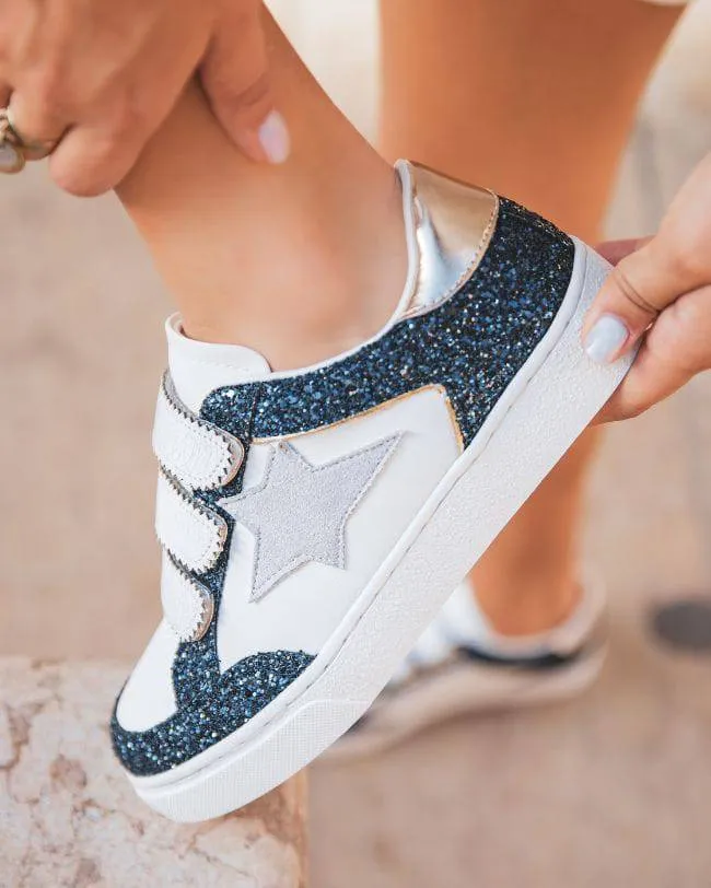 Zapatillas de mujer azul con purpurina y cierre de velcro - Eden
