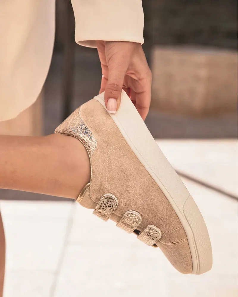 Zapatillas de mujer doradas y beige con cierre de velcro - CL37 BEIGE