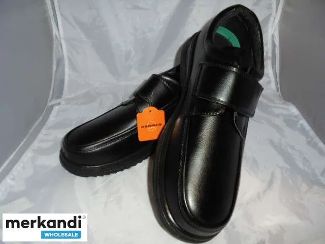 Zapato sintético negro con cierre de tira de velcro para hombre. Tallas del Reino Unido 6 x 11